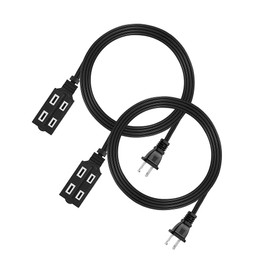 Cmple - 3-Outlet Household Indoor Extension Power Cord - 2 Prong with Protection Outlet Cover - 6 Feet, Black, (2 Pack)