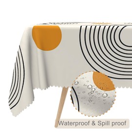 TTQYFNM 60x60inches Boho Mid Century Square Tablecloth Minimalist Abstract Arch Simple Sun Modern Art Table Cloth Washable and Reusable Fabric Table Cover for Apartment Kitchen Dining Room Home Decor