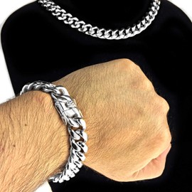 Bling Cartel Mens 14mm Miami Cuban 8.5" Bracelet & 18" Inch Choker Chain Set Silver Stainless Steel