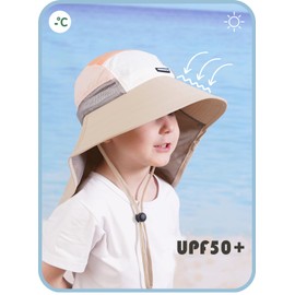 Moon Kitty Baby Girls Sun Hats Infant Toddler Wide Brim Beach Sun Hat Kids Summer Waterpoof Hat Outdoor Adjustable Hat UPF 50+ Khaki