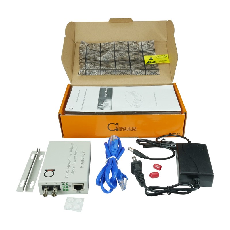 Single Mode ST Gigabit Fiber Media Converter - Built-in Fiber