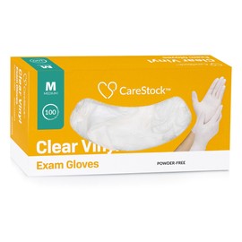 CareStock Ivory Vinyl Exam Gloves - Ultra-Strong with Slip-Resistant Textured Grip, Disposable Powder-Free Medical Gloves for Cooking & Healthcare - Medium, 100 Count, 1 Box