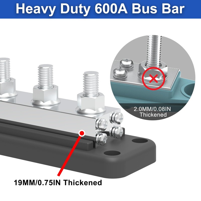 600A Bus Bar 12V Power Distribution Block with 3/8" (M10)