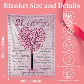 GRESATEK Gifts for 21 Year Old Girl, 21 Year Old Girl Birthday Gifts for Her 21st Birthday Decorations Blanket Best Gifts Ideas for Girl Throw Blankets 50"X60"