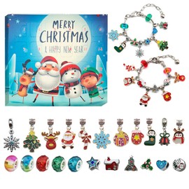 Christmas Advent Calendar Bracelets 2023 for Girls 24 Days Xmas Countdown Calendar DIY Jewelry Making Kit Gift 22 Charm Beads 2 Bracelets for Kids Teens Women