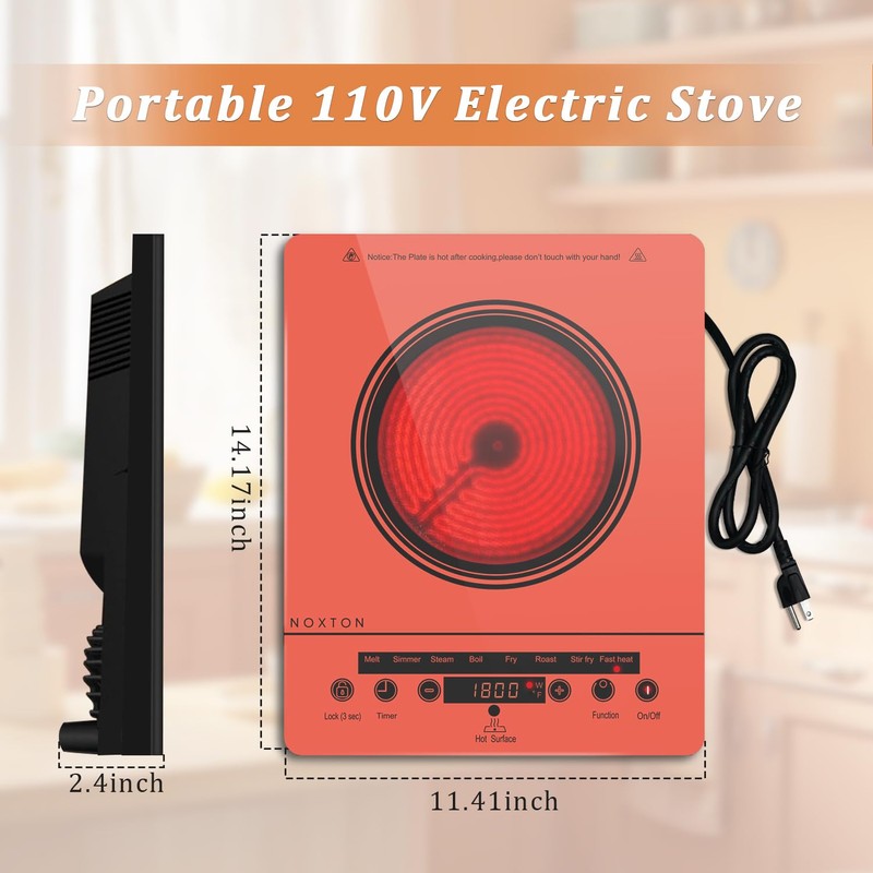Noxton Portable Electric Stove 110V, 1800W Single Burner Electric Cooktop,