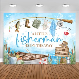 Mocsicka Fishing Baby Shower Backdrop A Little Fisherman is on The Way Baby Shower Party Decoration Banner for Boy Gone Fishing Party Background Photo Booth Studio Props (7x5ft(82''x60''), Blue)