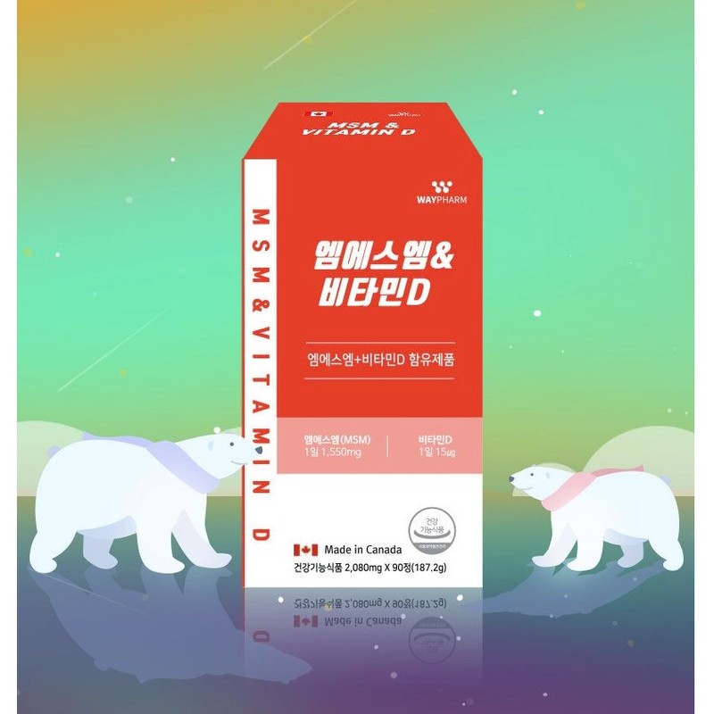 Wayfarm 관절 MSM 식이유황 엠에스엠 디메틸설폰 비타민D 캐나다산 2통 /