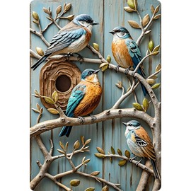 Seeyoo Vintage Tin Sign Wall Decor, 2D Flat with 3D Visual Effect, Decorations for Home & Kitchen, Retro Metal, 8 x 12 Inches - Birds