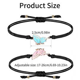 Pack of 2 Friendship Bracelets, Butterfly Bracelet, Friendship Bracelet with Butterfly Bracelet, Best Friend Bracelet, Friendship Bracelet Women, Gifts for Couples and Best Friend, Metal