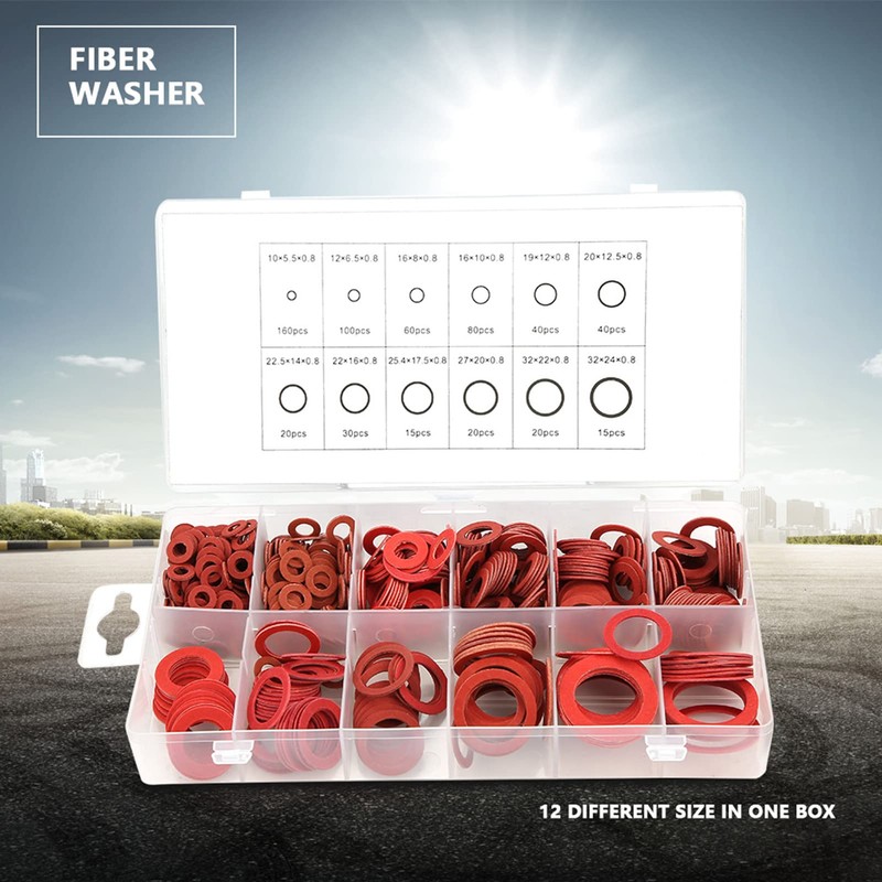 600 Pieces Red Steel Paper Washers Set, Insulating Washers Set