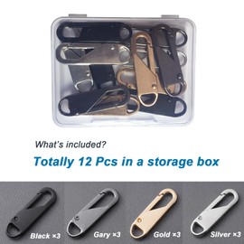 12 PCS Zipper Pull Replacement (Upgraded Metal Spring Design), Detachable Zipper Repair Tabs for Luggage, Backpacks, Jackets, Boots - 4 Colors (Black, Silver, Gold, Gray)