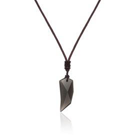 Thajaling Wolf Tooth Obsidian Crystal Gemstone Amulet Pendant, Obsidian Couples Necklace, Natural Crystal Stone Necklace Jewelry for Men Women 1.57"*0.67"*0.31"