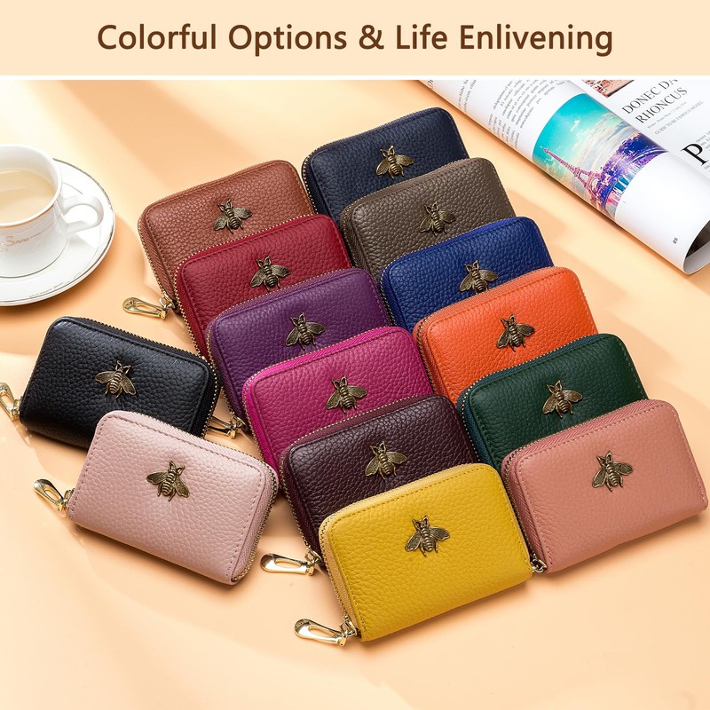 imeetu RFID Credit Card Holder, Small Leather Zipper Card Case