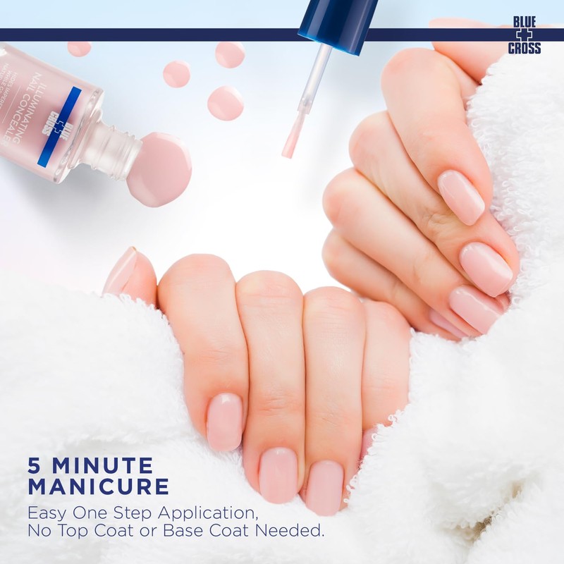 Blue Cross Illuminating Nail Concealer Polish, 5 Minute Manicure, Topcoat