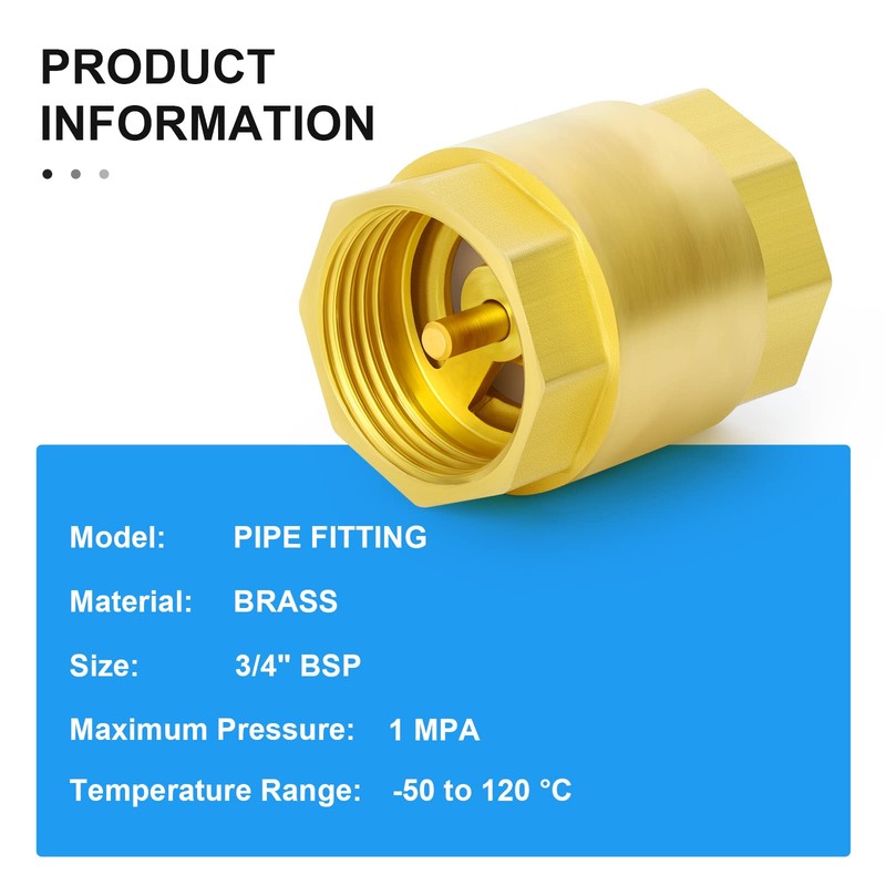 ERGAOBOY 2 Pcs One Way Brass Check Valve, 3/4" BSP