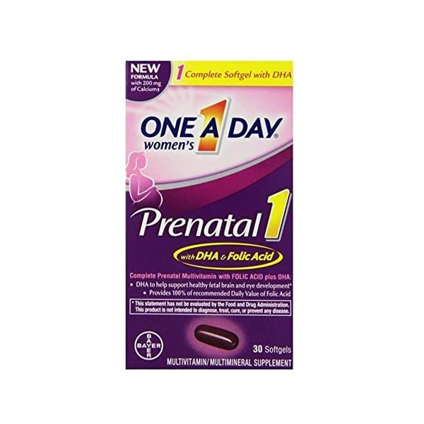 One-A-Day Prenatal 1 with DHA & Folic Acid Softgels, 30 ea (Pack of 4)
