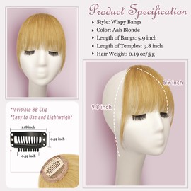 RUWISS Clip-In Fringe 100% Hairpiece Real Hair Clip in Bangs with Temples Remy Real Hair Fringe Bangs for Women Pony Extension Real Hair for Women (Ash Blonde)