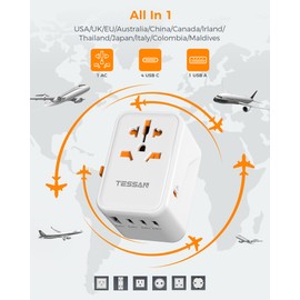 Travel Adapter Worldwide 65 W USB C Charger, TESSAN Universal Travel Plug with 1 USB, 3 USB C and 1 PD Quick Charge, International Socket Adapter for Germany, USA, England, Thailand Adapter