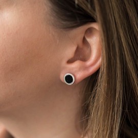 MATERIA Women's Stud Earrings 925 Silver – Gemstone Stud Earrings with Cubic Zirconia – 5 Colours with Gift Box, Silver