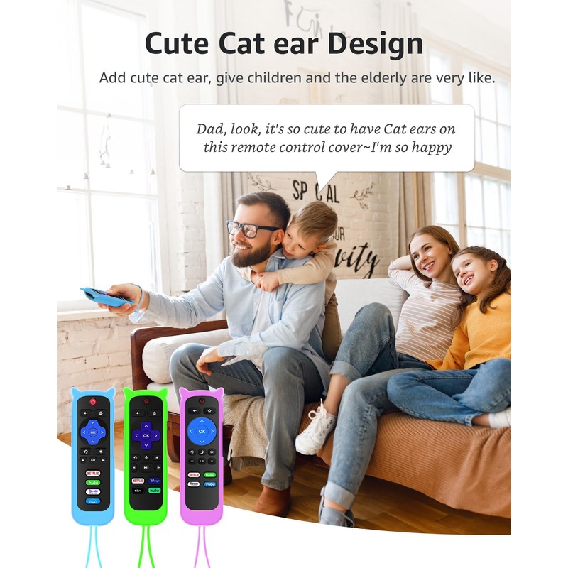 3Pcs Remote Cover for Roku with Cat Ears Design, Silicone