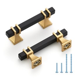 HOME EDIT 25 Pack 2-1/2inch Black & Gold Cabinet Handles Square Zinc-Alloy Pulls for Kitchen Dresser Closet and Bathroom Cabinets Hardware
