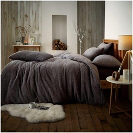 GC GAVENO CAVAILIA Teddy Fleece Luxurious Duvet Cover Sets Super Soft Warm and Cosy Bedding Sets (Charcoal, Double Duvet Set), 543909