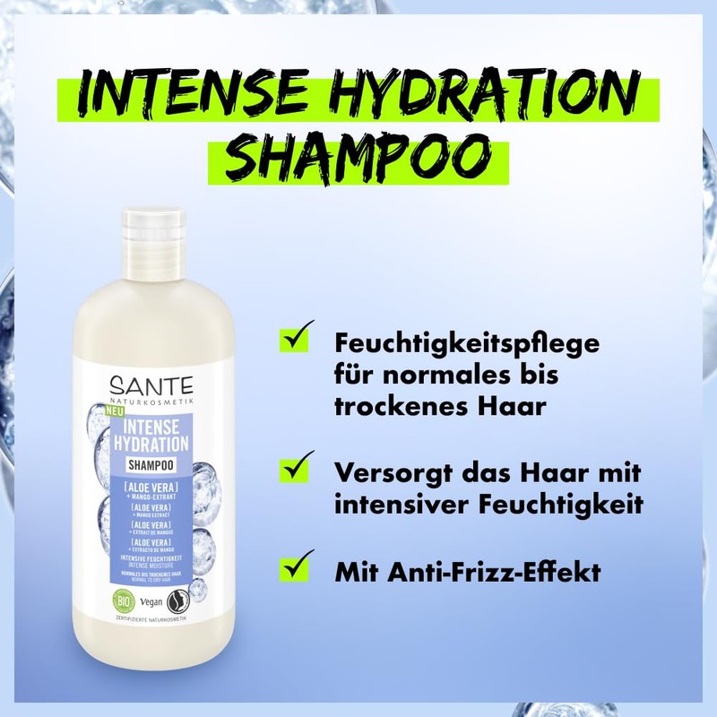 SANTE Naturkosmetik Intense Hydration Shampoo Aloe Vera + Mango-Extrakt, veganes