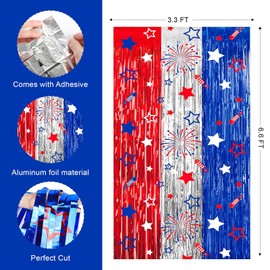 4th of July Decorations 3 Pack Foil Fringe Garland Tinsel Curtains, Red White Blue Hanging Fringe Backdrop Banner, Photo Booth Prop for Patriotic Party Decor (Streamers 3)