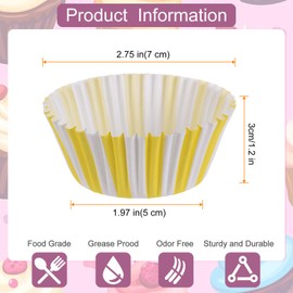sourcing map 200 Count Cupcake Liners Yellow Stripe Cupcake Cups Standard Size Muffins Liners Papers Baking Cups Wrappers Greaseproof for Party Wedding Birthday