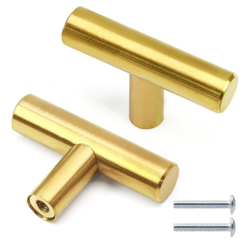 Cjueiom 12 Pack Gold Cupboard Knobs 50mm Length T Bar