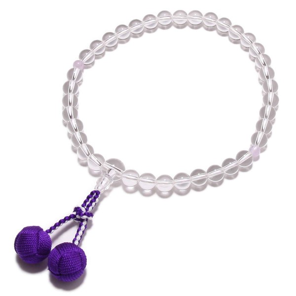 Nenju-do < Made in Japan> Women's Crystal with Fujiun Stone (Prayer Beads Bag Included) Durable Tassel (Purple Tuft) Can be Used in All Sect Buddhist Buddhist Prayer Beads Made in Japan