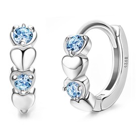 JeweBella 925 Sterling Silver Small Hoop Earrings Heart for Women Girls Earrings Colourful Zirconia Heart Earrings Hypoallergenic Sleeper Cartilage Earrings Hoop Earrings Pink Purple Blue White for
