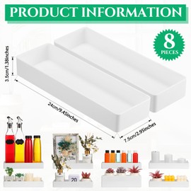 8 Pcs Rectangular Plastic Desk Stackable Organizer 9.45 x 2.95 x 1.38'' Half Accessory Letter Tray Paper Tray for File Desktop Vanity Organizer Office Supplies, White