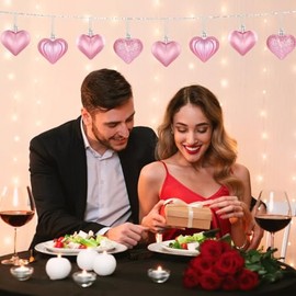 36 adornos de corazón para decoración del día de San Valentín, adornos de corazón rosa en forma de corazón para decoraciones colgantes del día de San Valentín o suministros de fiesta de aniversario de boda, decoración del árbol del hogar (4 estilos)