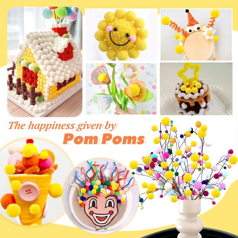 TOAOB 300 Pieces Pompoms 20 mm Small Yellow Pompom Fluffy