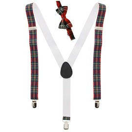 Zac's Alter Ego Men's Matching Suspenders & Pre-Tied Bow Tie Combo Sets (Red Tartan)