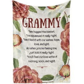 InnoBeta Grammy Throw Blanket - Grammy Gifts - Flannel Blankets Gift for Grammy on Mother's Day, Birthday, and Christmas - 50" x 65" - (Red Flowers)