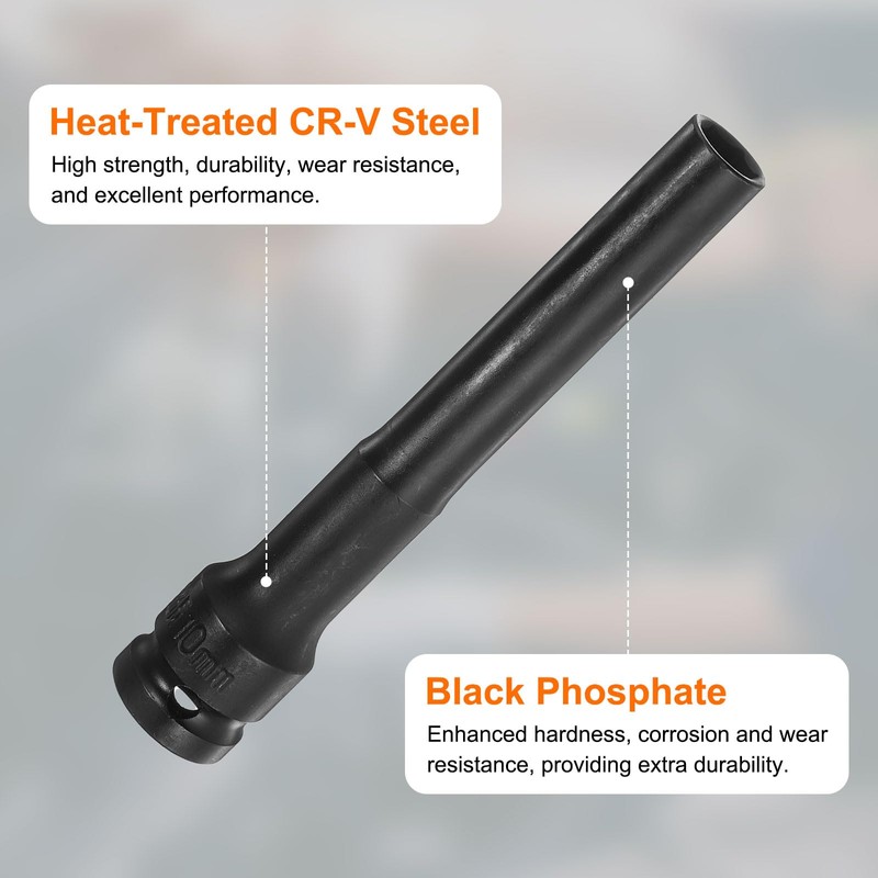 sourcing map Deep Thin Wall Impact Socket 10mm Metric 6