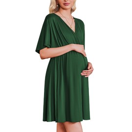 Ekouaer 3 in 1 Labor and Delivery Gown for Hospital Maternity Nursing Dress Nightgown Pajamas for Breastfeeding Green S