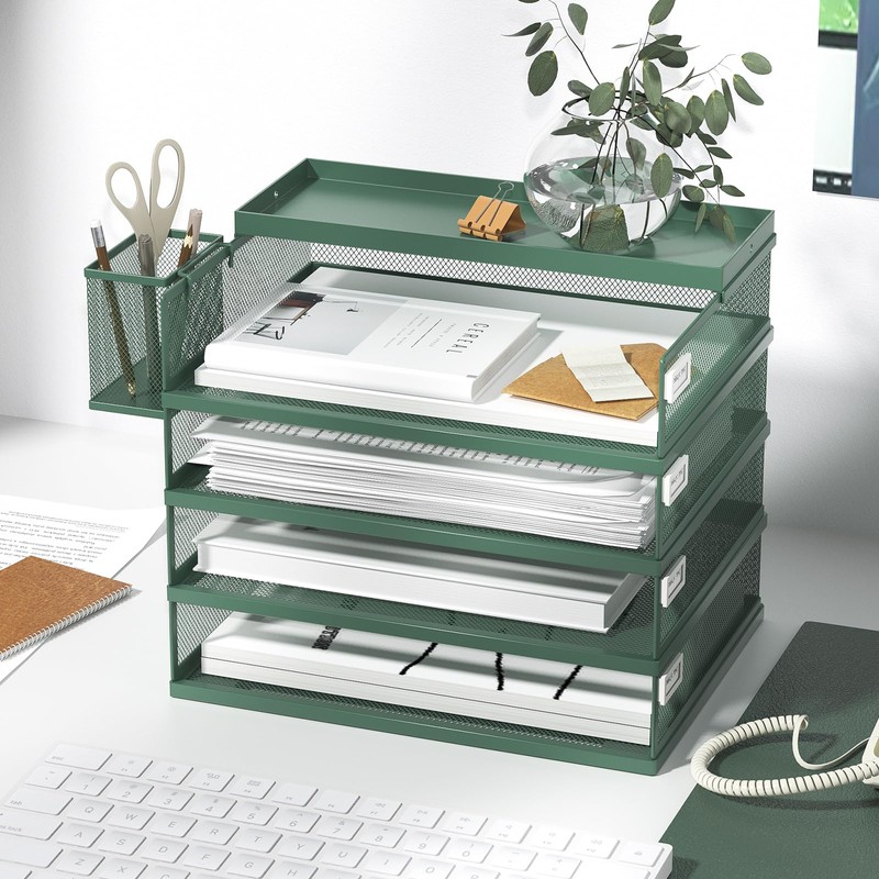 FANXIYQ Metal Stackable Letter Trays, 4-Tier Desk Organizer & Paper