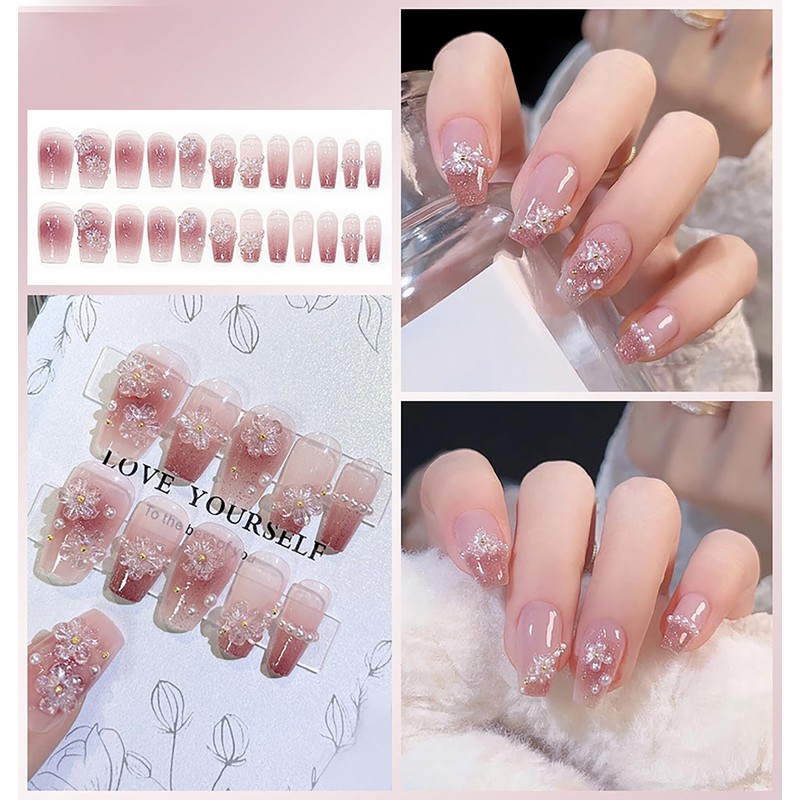 Nail Tip, Long Nail Tip, 24 Pieces, Glitter, Glossy, 3D