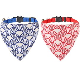 KZHAREEN Collares para Gatos con Bandana, Campana y Ondas, Ajustables para Perros pequeños, Cachorros, niñas y niños.