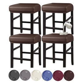 HFCNMY Stool Covers Rectangle, Stretch Waterproof PU Rectangle Bar Stool Covers Vanity Stool Cover Washable Counter Stool Covers Saddle Seat Cover with Elastic Bands (4 Pack,Coffee)