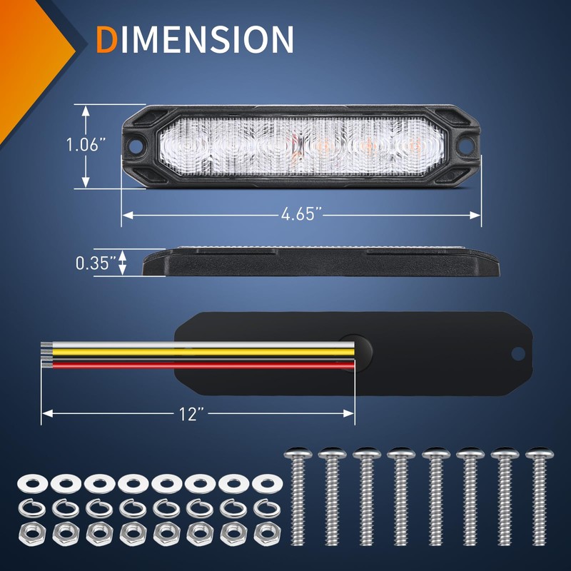 Nilight 4PCS 6LED Amber Green Emergency Strobe lights 12V 24V