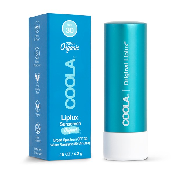 COOLA Organic Liplux Lip Balm and Sunscreen with SPF 30, Dermatologist Tested Lip Care for Daily Protection, Vegan and Gluten Free, 0.15 Oz (Pack of 1)