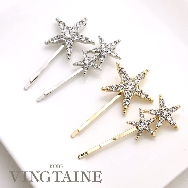 VingTAINE H7532-S Bijou Star Hair Pin, Set of 2, Star,