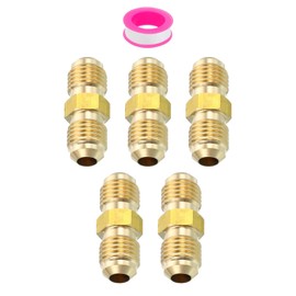 TA-VIGOR 1/4" x 1/4" Male Flare Brass Tube Fitting, 5Pcs Brass Pipe Connector, Union Coupling Tube Adapter Flare Pipe Fitting for Air Gas Line Refrigeration HVAC