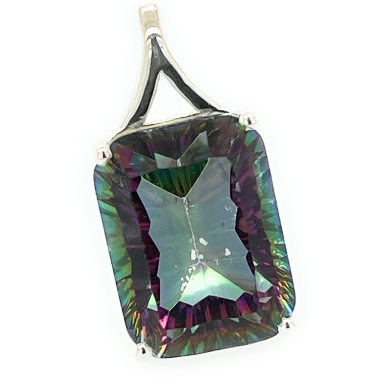 8ct Rainbow mystic Topaz 925 Solid Sterling Silver Pendant 20mm
