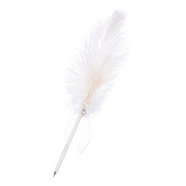 PATIKIL Feather Pen, Ostrich Vintage Feather Quill Pen 1mm Black Ink Signature Ballpoint Pens Fluffy Pearl Ribbon Design for Wedding Bridal Party Signing Writing, White